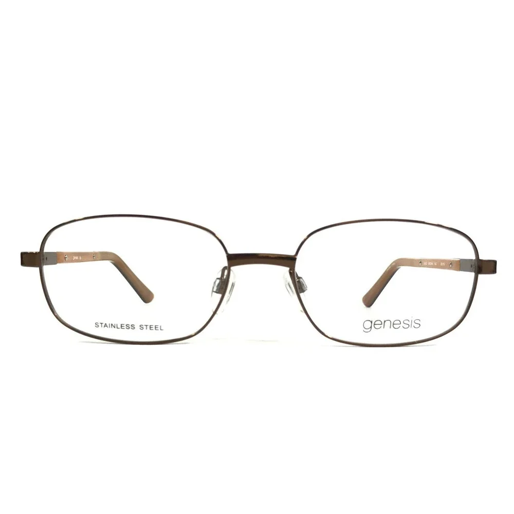 Genesis Eyeglasses Frames G4003 BROWN Shiny Oval Wire Rim 54-18-140
